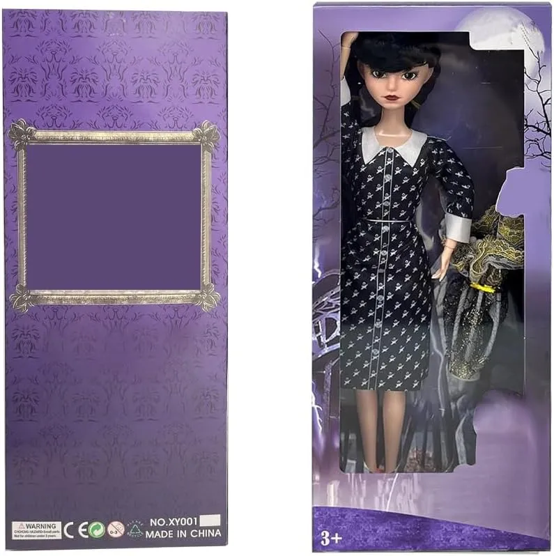 11.5" Addams Doll with Gift Box, Black Dress, High Heels and Hair, Perfect Christmas and Birthdays Toy Gift for Girls and FansA1