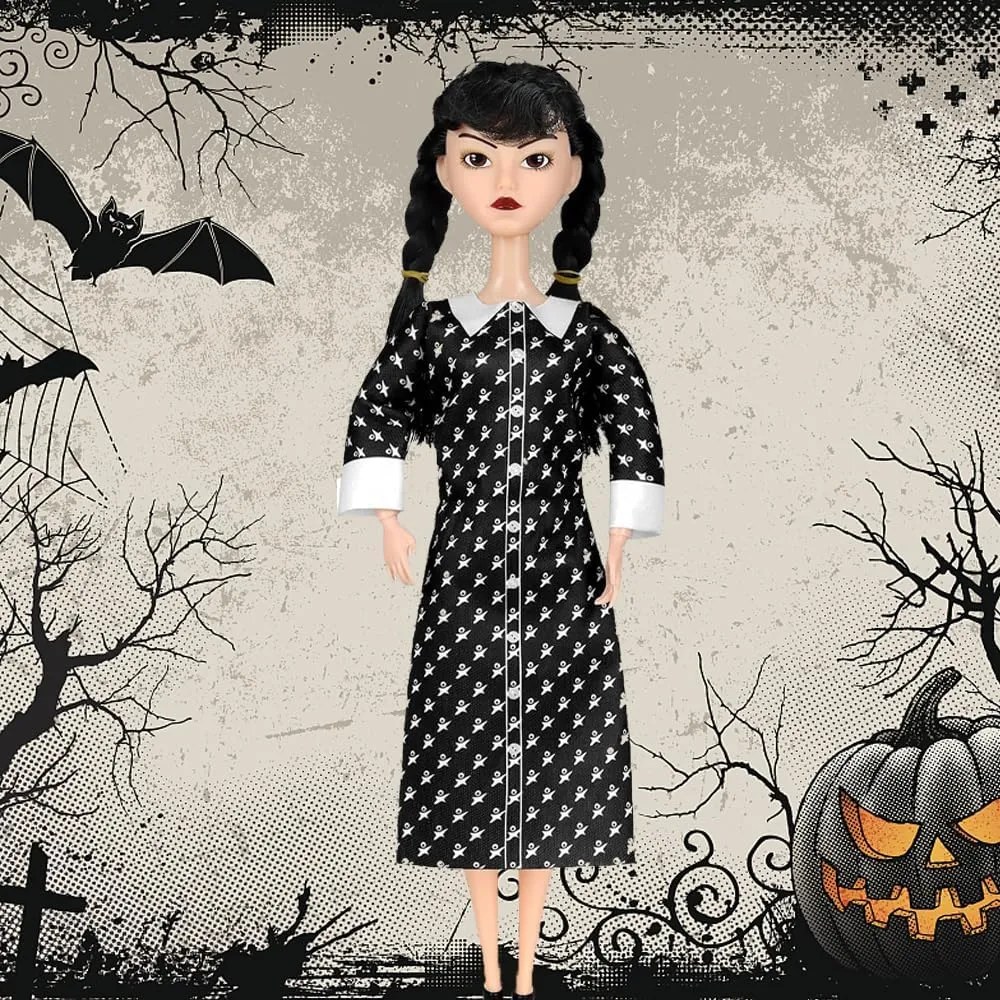 11.5" Addams Doll with Gift Box, Black Dress, High Heels and Hair, Perfect Christmas and Birthdays Toy Gift for Girls and FansA1