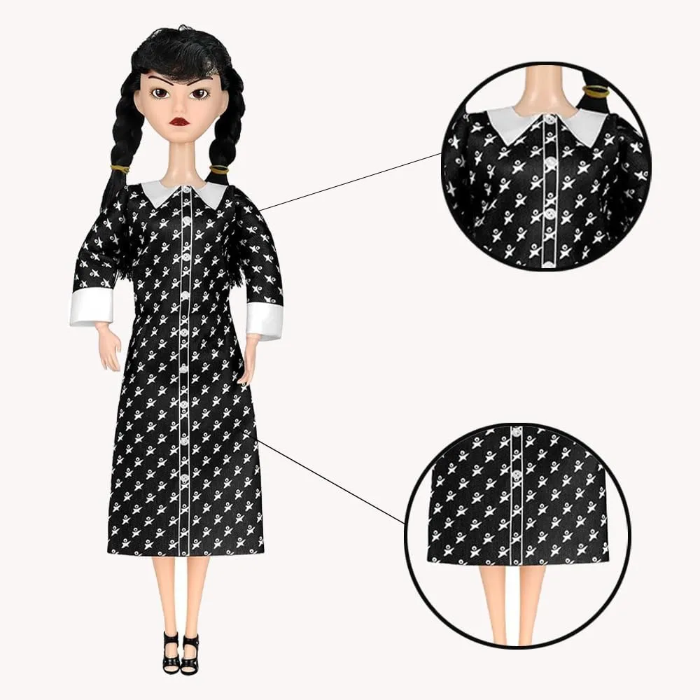 11.5" Addams Doll with Gift Box, Black Dress, High Heels and Hair, Perfect Christmas and Birthdays Toy Gift for Girls and FansA1