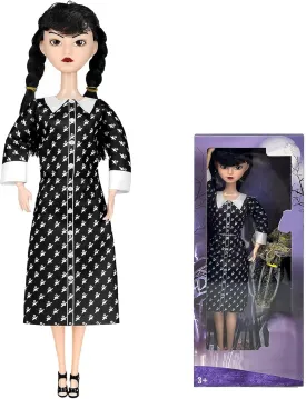 11.5" Addams Doll with Gift Box, Black Dress, High Heels and Hair, Perfect Christmas and Birthdays Toy Gift for Girls and FansA1