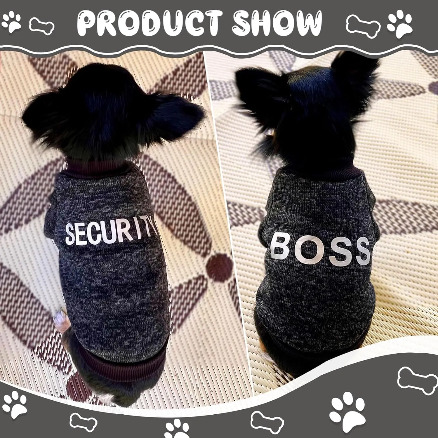 2 Pack Black Security Dog Sweatshirt Fleece Dog Sweaters for Small Dogs Male Warm Winter Puppy Sweater Teacup Chihuahua Clothes Cat Sweater Pet Puppy Outfit Coat Black, XXS