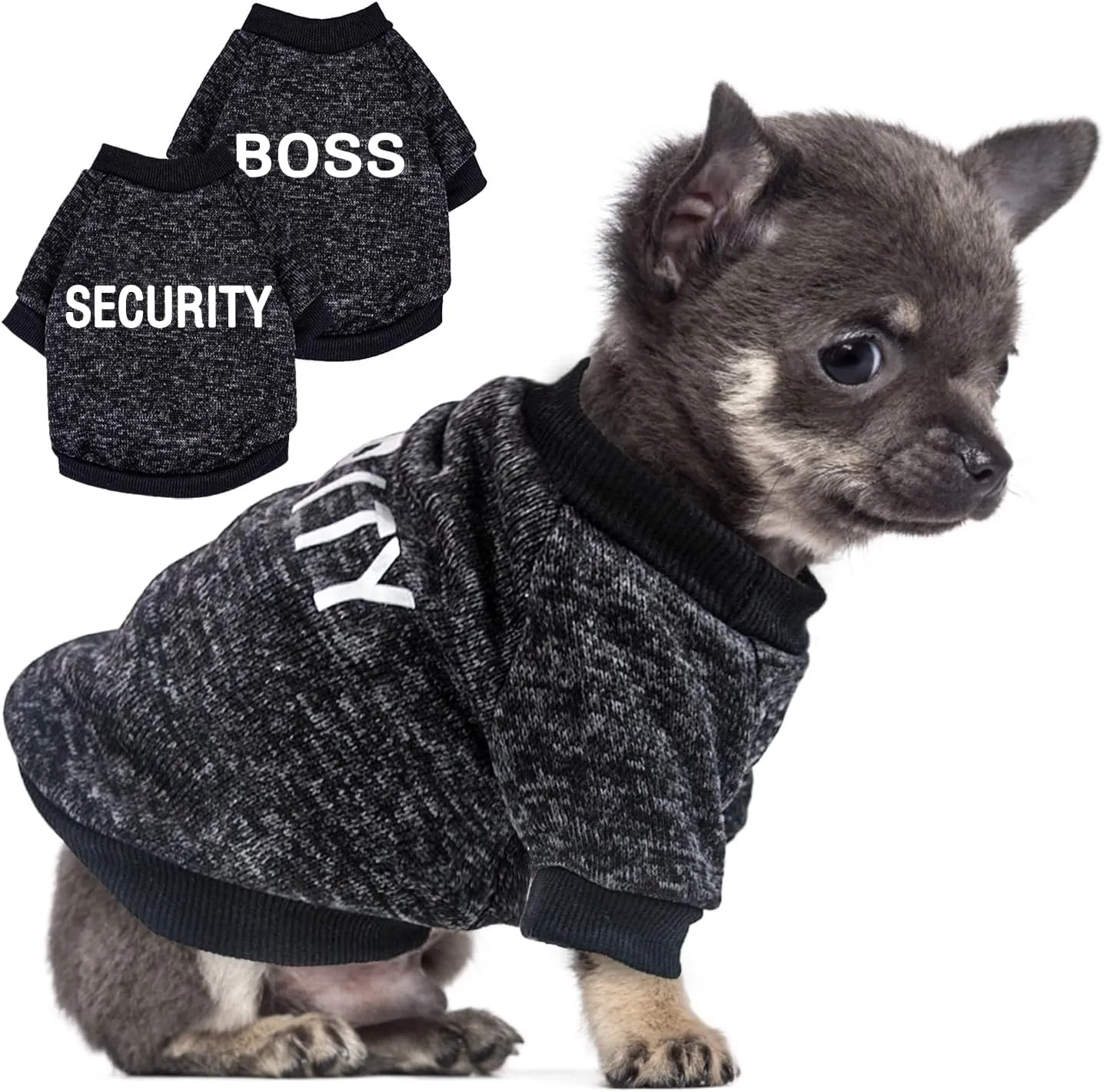 2 Pack Black Security Dog Sweatshirt Fleece Dog Sweaters for Small Dogs Male Warm Winter Puppy Sweater Teacup Chihuahua Clothes Cat Sweater Pet Puppy Outfit Coat Black, XXS