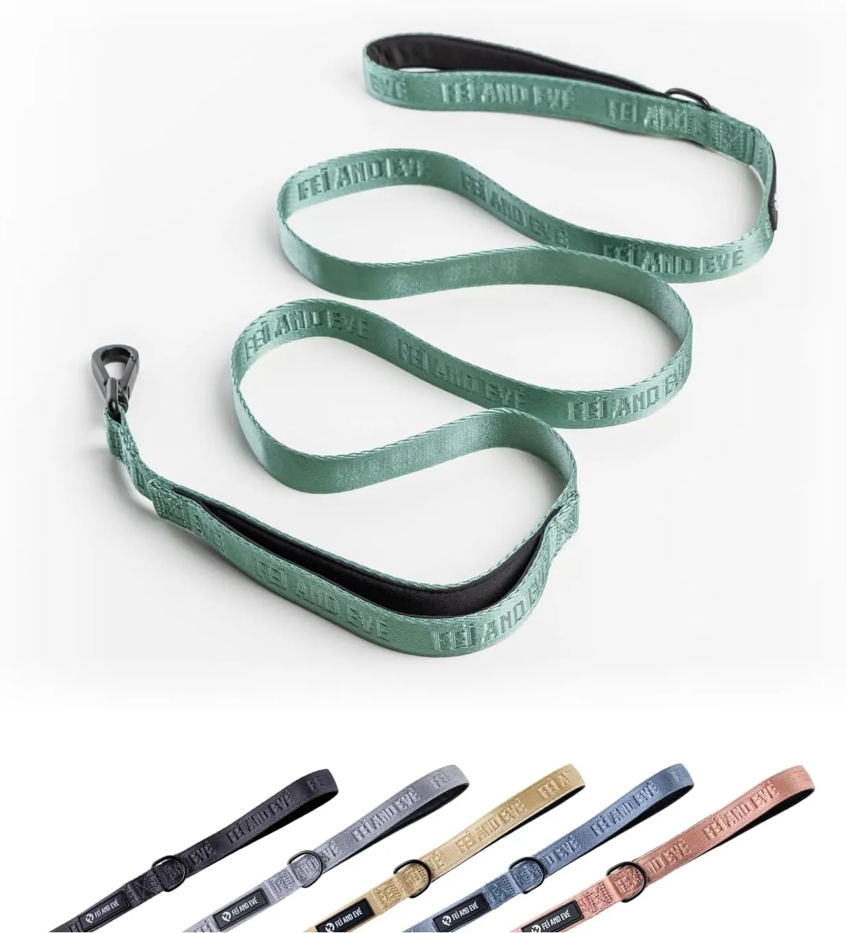 2025 New Edition, Fei & Eve Classic Dog Leash - 6FT, Dual Padded Handles, 360 Swivel Hook, Heavy Duty 210D Nylon - No-Pull Design with Traffic Control Handle - for Small/Medium/Large Dogs, Green