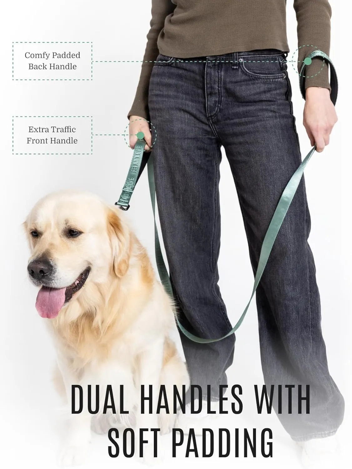 2025 New Edition, Fei & Eve Classic Dog Leash - 6FT, Dual Padded Handles, 360 Swivel Hook, Heavy Duty 210D Nylon - No-Pull Design with Traffic Control Handle - for Small/Medium/Large Dogs, Green