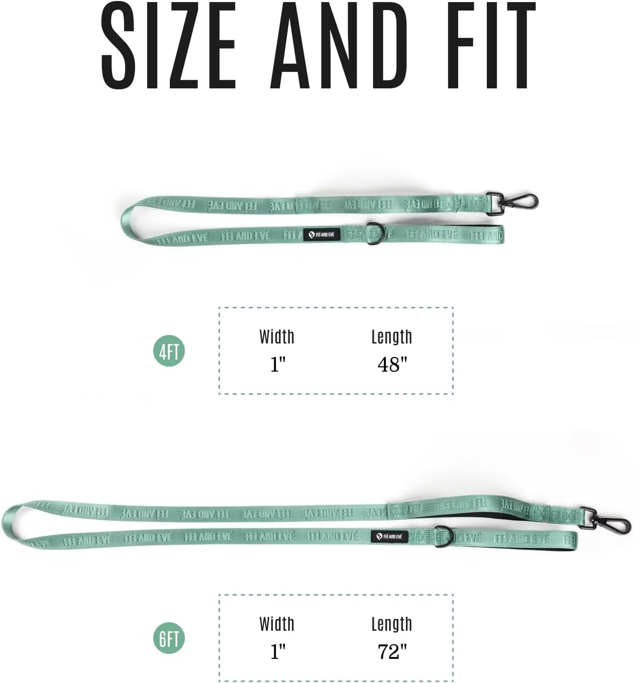 2025 New Edition, Fei & Eve Classic Dog Leash - 6FT, Dual Padded Handles, 360 Swivel Hook, Heavy Duty 210D Nylon - No-Pull Design with Traffic Control Handle - for Small/Medium/Large Dogs, Green