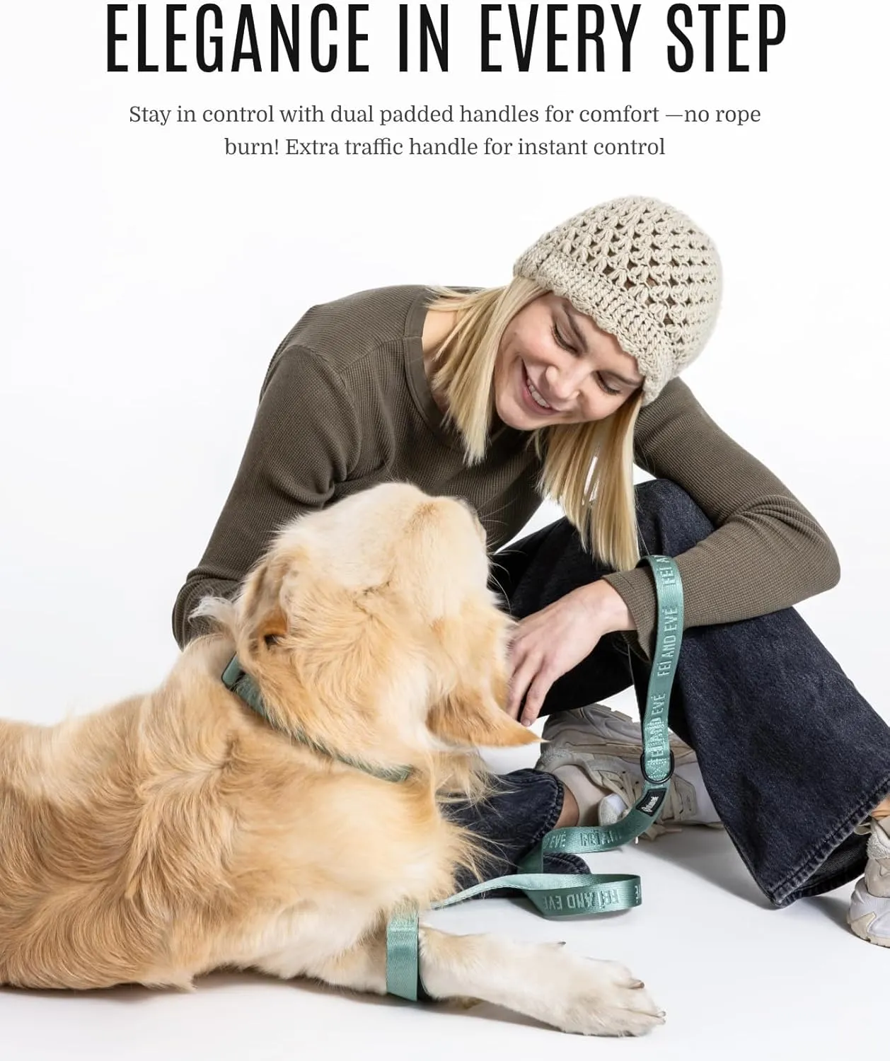 2025 New Edition, Fei & Eve Classic Dog Leash - 6FT, Dual Padded Handles, 360 Swivel Hook, Heavy Duty 210D Nylon - No-Pull Design with Traffic Control Handle - for Small/Medium/Large Dogs, Green