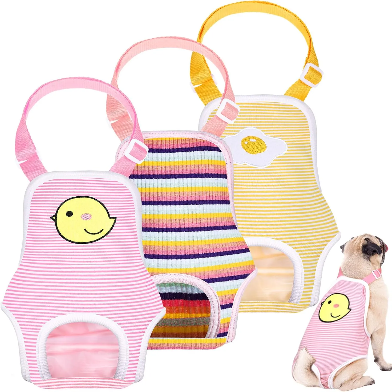 3 Pieces Dog Diaper Striped Sanitary Pantie with Adjustable Suspender Washable Reusable Puppy Sanitary Panties Cute Pet Underwear Diaper Jumpsuits for Female Dogs (Cute Pattern, XL)