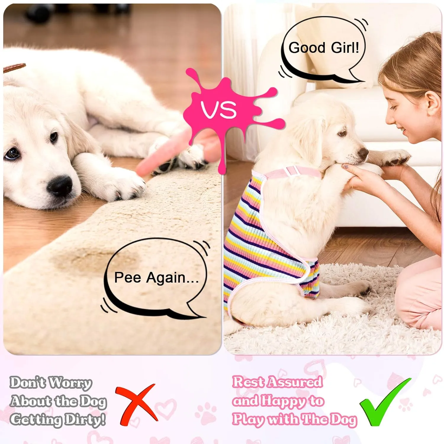 3 Pieces Dog Diaper Striped Sanitary Pantie with Adjustable Suspender Washable Reusable Puppy Sanitary Panties Cute Pet Underwear Diaper Jumpsuits for Female Dogs (Cute Pattern, XL)