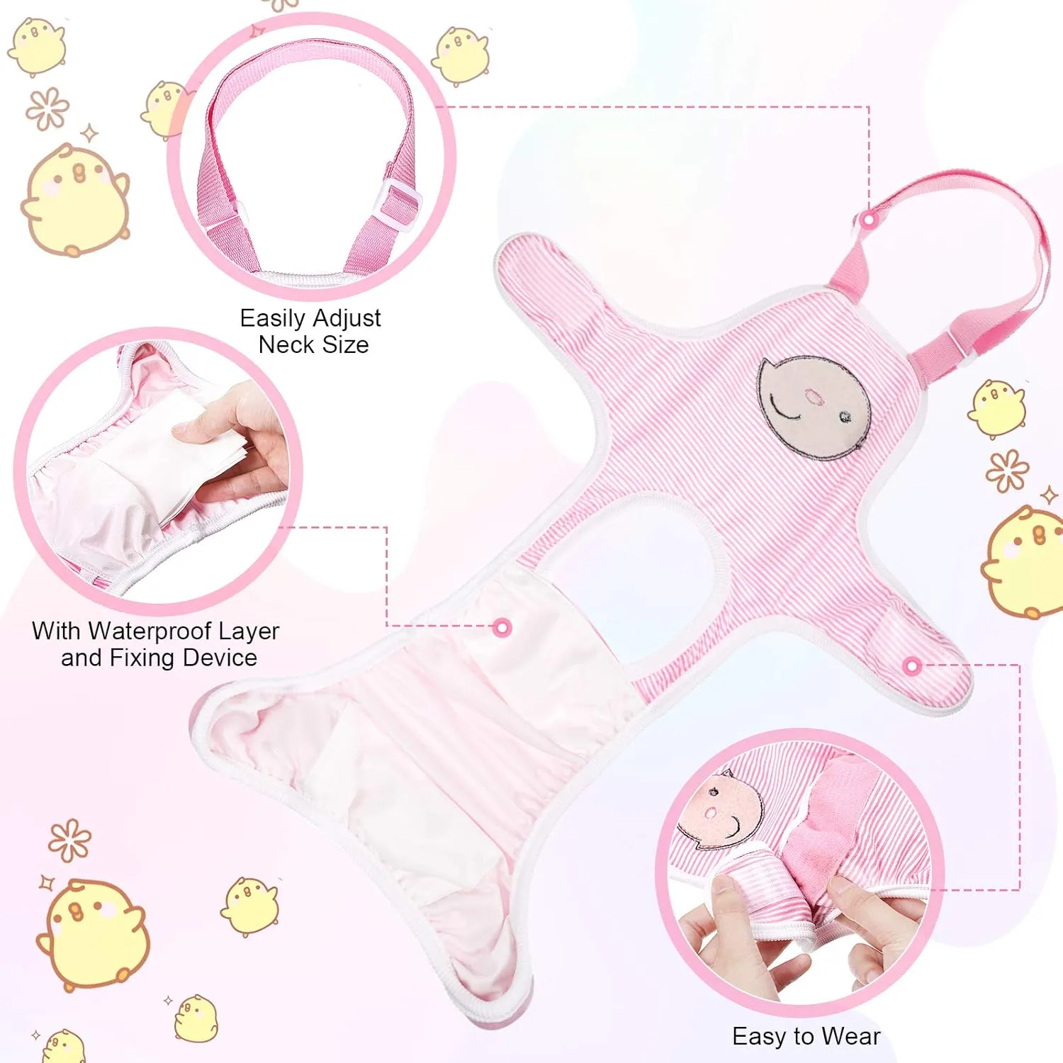 3 Pieces Dog Diaper Striped Sanitary Pantie with Adjustable Suspender Washable Reusable Puppy Sanitary Panties Cute Pet Underwear Diaper Jumpsuits for Female Dogs (Cute Pattern, XL)