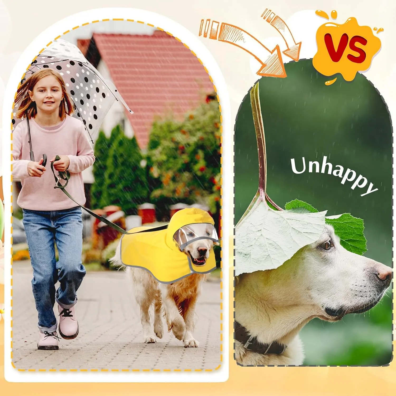 Abbylike Adjustable Waterproof Dog Raincoat Slicker Poncho for Small and Medium Dogs Puppies, with Transparent Hooded Double Layer, with Reflective Edges and Foldable Storage Bag(S)
