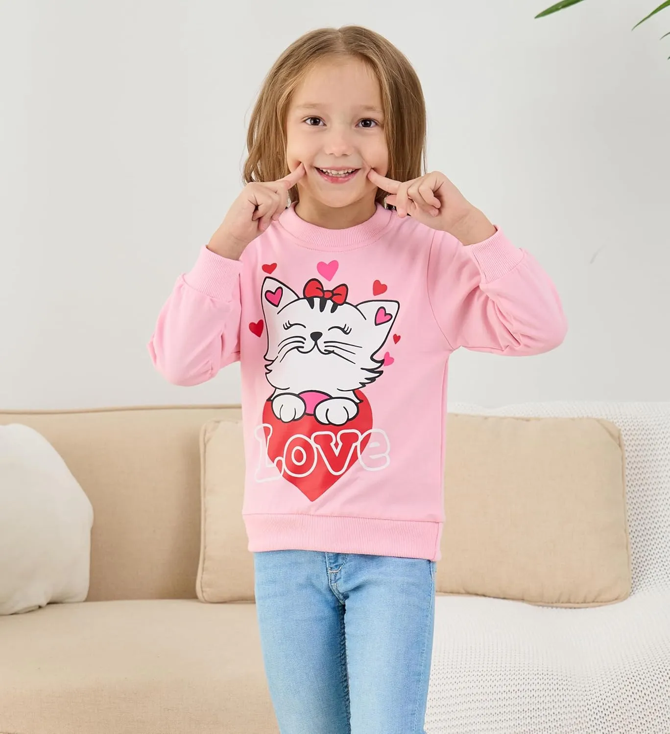 Akyzic Little Girls Sweatshirts Cotton Long Sleeve Crewneck Pullover Toddler Kids Winter Warm Shirt Sweater Tops 2t-8t