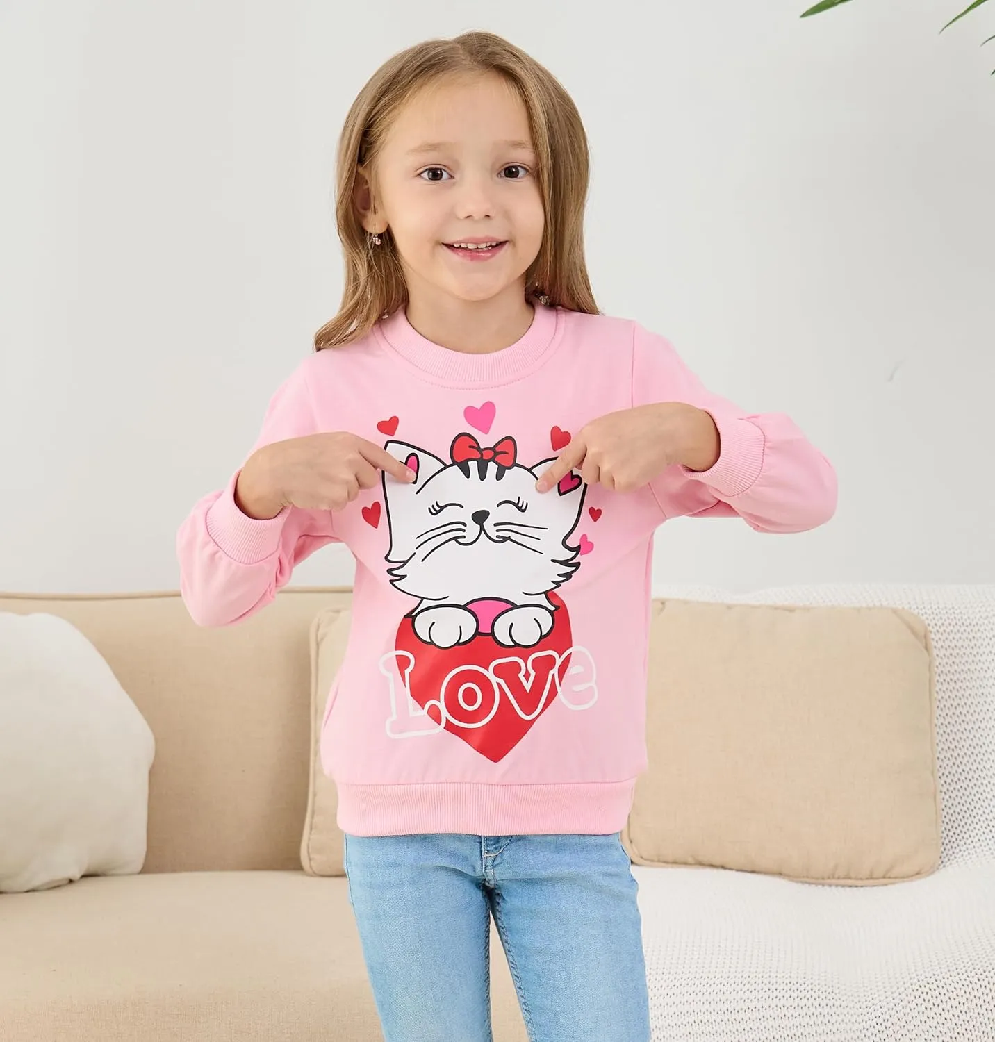 Akyzic Little Girls Sweatshirts Cotton Long Sleeve Crewneck Pullover Toddler Kids Winter Warm Shirt Sweater Tops 2t-8t
