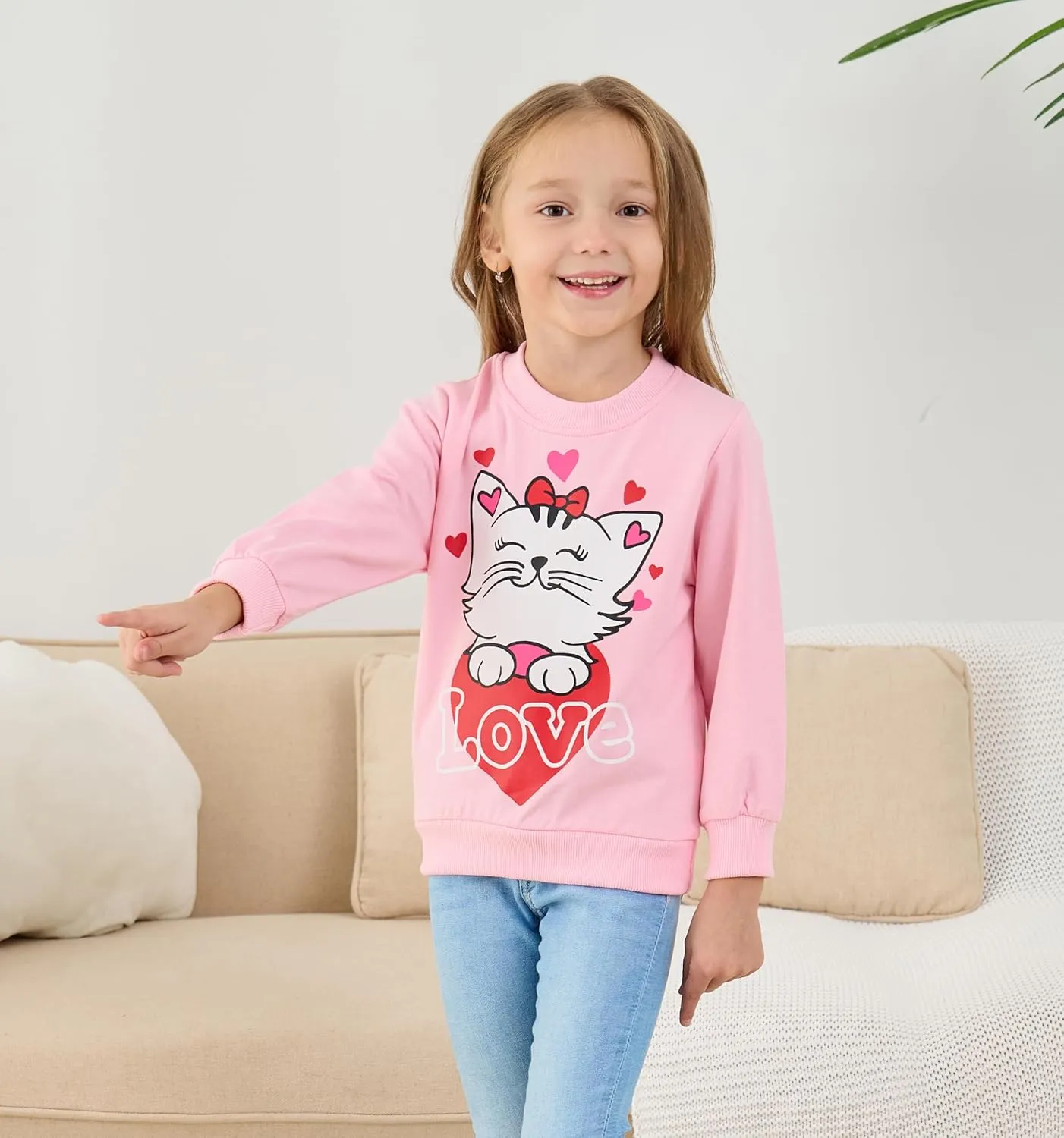 Akyzic Little Girls Sweatshirts Cotton Long Sleeve Crewneck Pullover Toddler Kids Winter Warm Shirt Sweater Tops 2t-8t