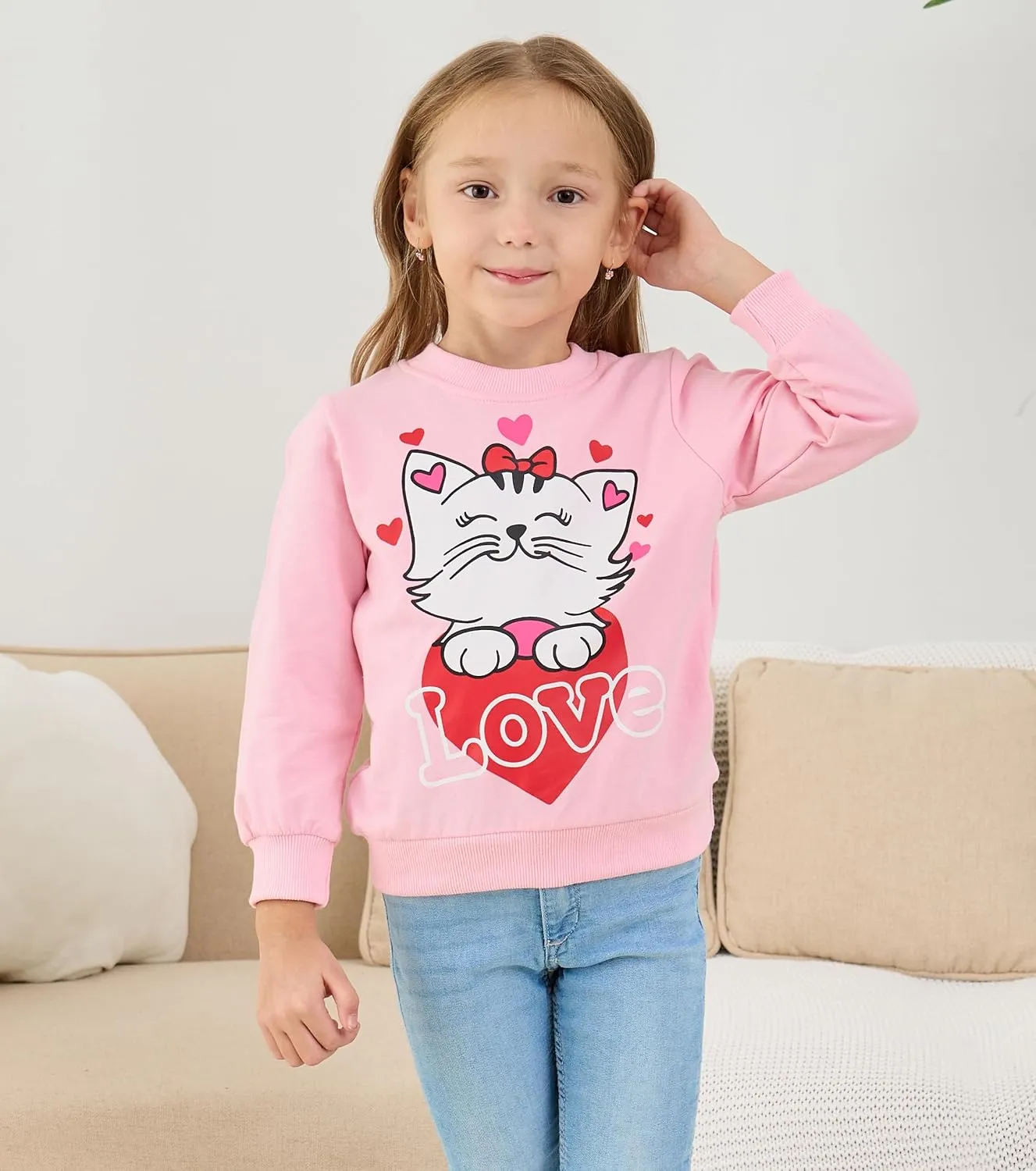 Akyzic Little Girls Sweatshirts Cotton Long Sleeve Crewneck Pullover Toddler Kids Winter Warm Shirt Sweater Tops 2t-8t