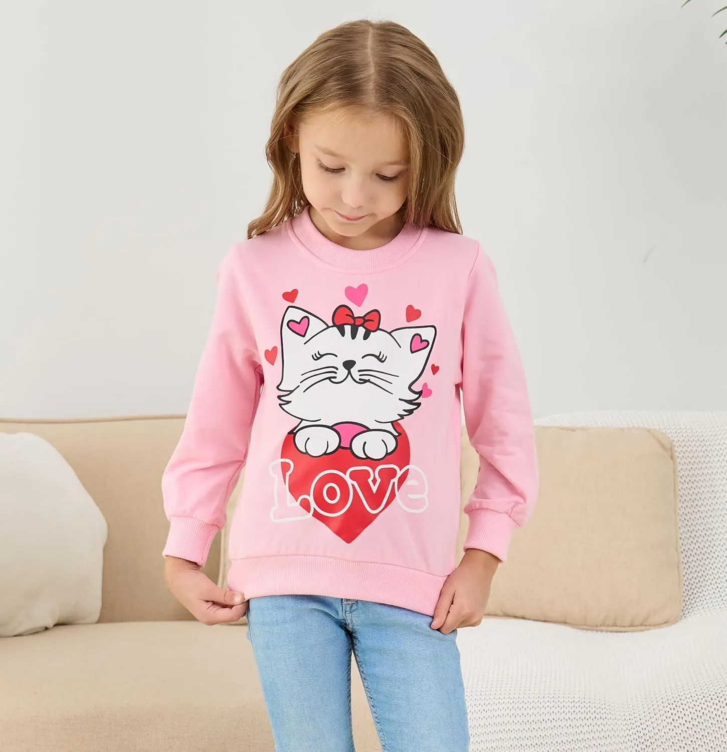 Akyzic Little Girls Sweatshirts Cotton Long Sleeve Crewneck Pullover Toddler Kids Winter Warm Shirt Sweater Tops 2t-8t