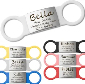 Anavia Slide On Silent Pet ID Tags, S/M/L/XL Personalized Multi-Color Silicone Band Cat Dog Name Tags, Customized Engraved Stainless Steel, Chew-Proof Quiet Dog Collar Tags (Small, White)