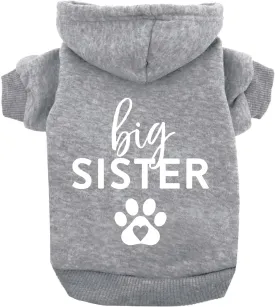 Big Sister Heart Paw Baby Announcement Dog Hoodie Fleece Lined Pullover Sweatshirt with Leash Hole (Grey, 4X-Large 86)