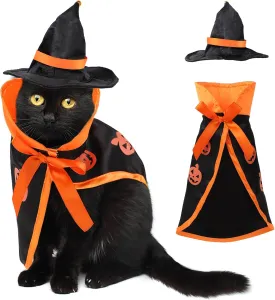 Cat Halloween Costume Pet Wizard Clothes Witch Cosplay Cloak for Cats and Puppy