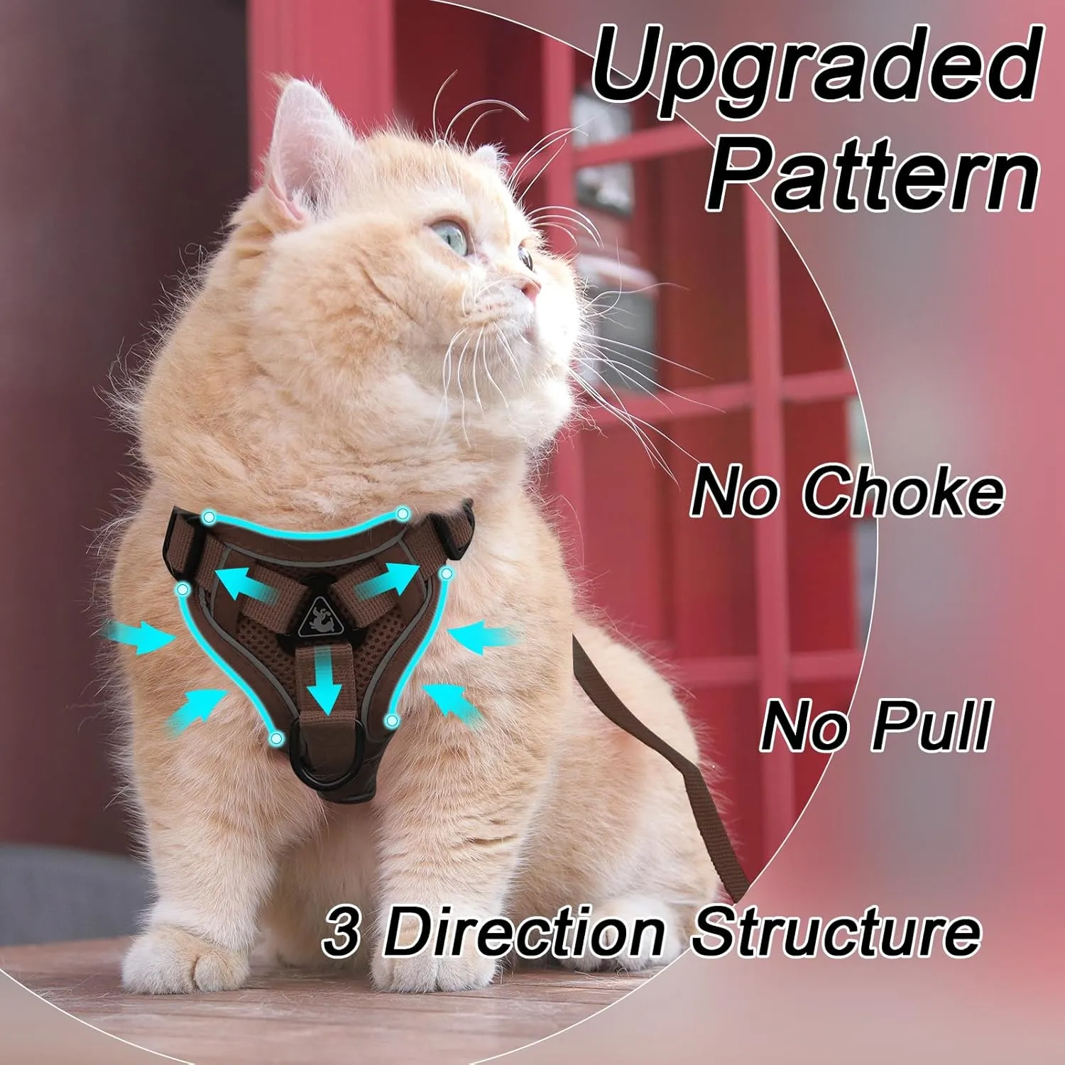 Cat Harness and Leash Set, Upgraded Escape Proof Adjustable Vest with Lead for Kitten Puppy Outdoor Walking, Soft Breathable Mesh Jacket with Reflective Strips for Dark Night (M, Coffee Brown)