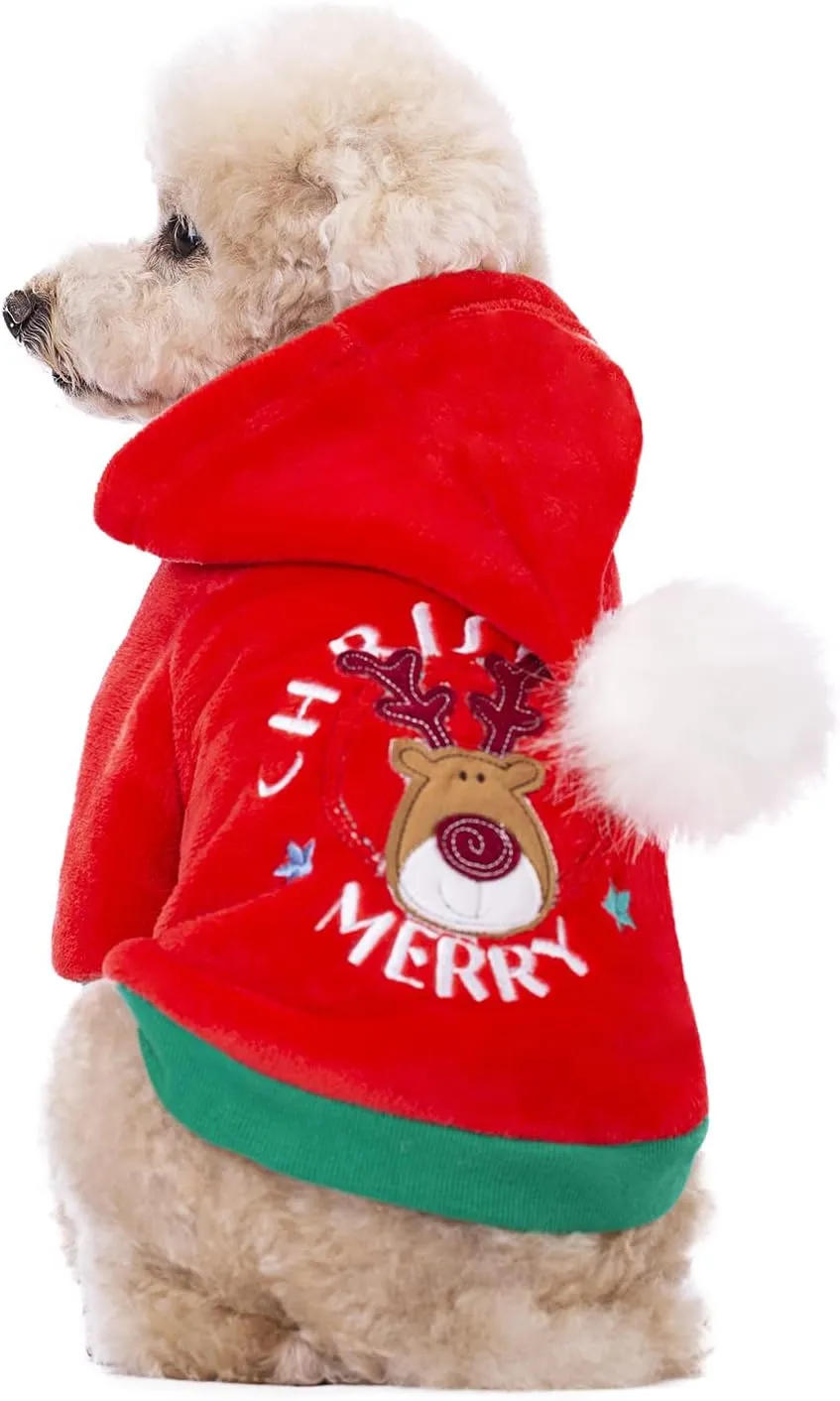 Christmas Puppy Dog Hoodies for Small Medium Dogs, Hooded Sweatshirt with Pocket Pet Cat Hoody Clothes Sweaters Fleece Coat Dog Costume