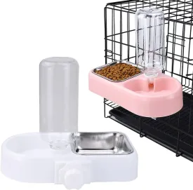 Crate Dog Cat Bowls, Dog Water and Food Bowl Set with Detachable Stainless Steel Bowl and Automatic Water Dispenser Bottle, Hanging Pet Cage Kennel Food Water Feeder Bowls for Puppy Cat Rabbite Birds