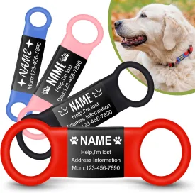 Custom Slide On Pet Tag ID, Silent Custom Dog Tags, Personalized Stainless Steel Colored Silicone Cat Dog Name Tag, Customized Engraved Nameplate, Quiet Chew-Proof Pet Collar Tag(Red,S)