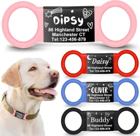 Custom Slide On Pet Tag ID,S/M/L/XL Personalized Black Stainless Steel Colored Silicone Cat Dog Name Tag, Quiet Chew-Proof Pet Collar Tag,No Noise for Puppies, Kitties, Horses & Animals