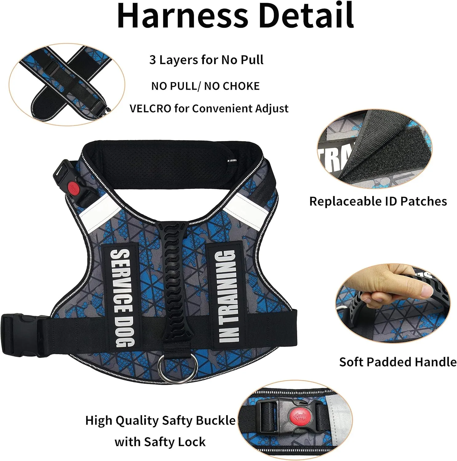 Dihapet Service Dog Harness, No-Pull No Choke Comfort Padded Dog in Training Vest, Adjustable Reflective