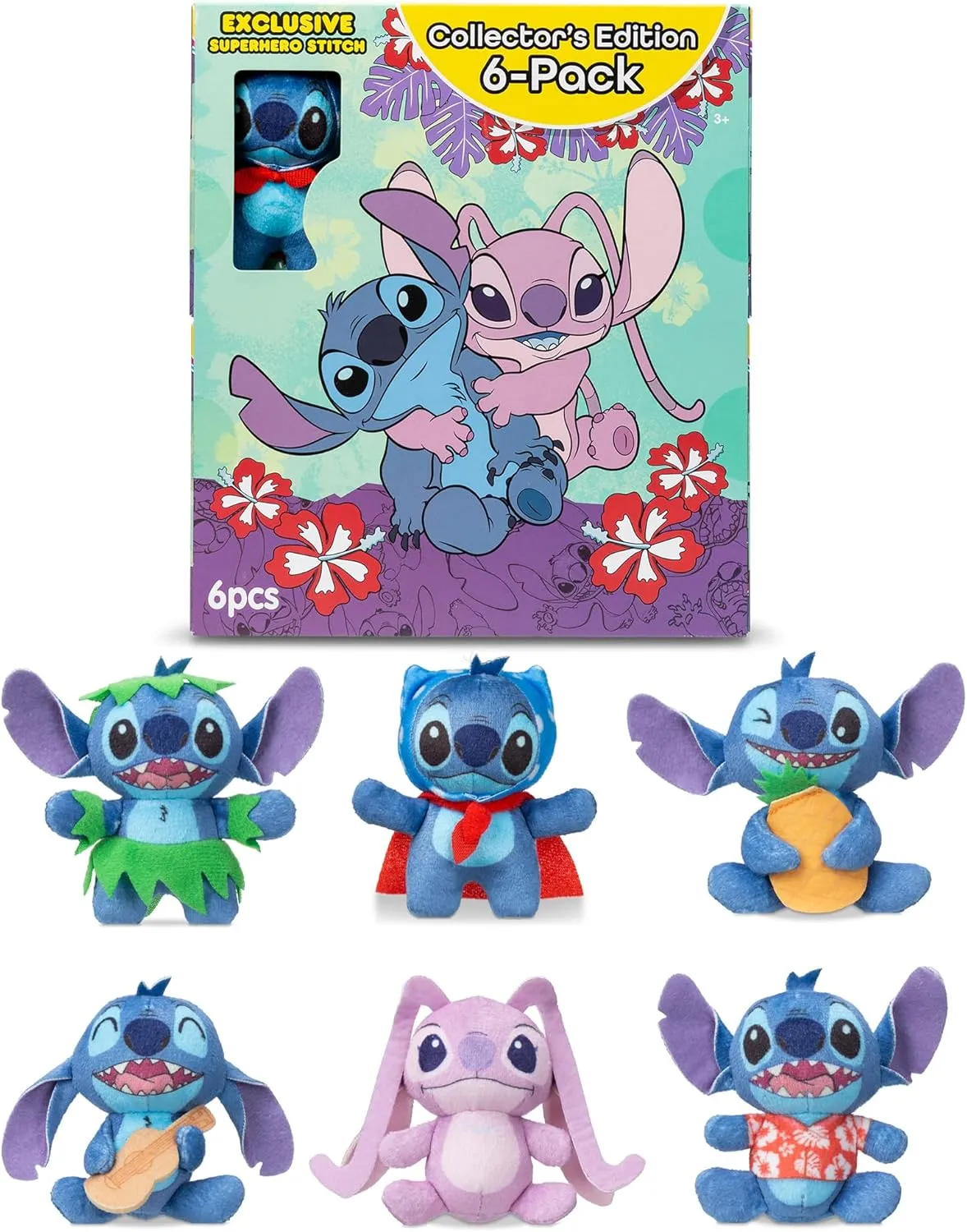 Disney Stitch 6 Pack - Miniature Plush Figure, Suffed Animal, Toy Mini Soft Figure for Kids, Girls and Boys Ages 4 