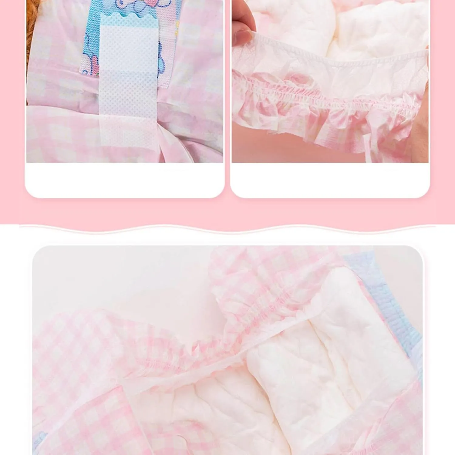 Disposable Rabbit Diapers,Small Pee Pads,with Rabbit Suspenders for Diapers Female,Squirrel Diapers,for Bunny Guinea Pig Kitten Hedgehog Sindoor and Outdoor Activities.(10PCS) (Pink Plaid, M)