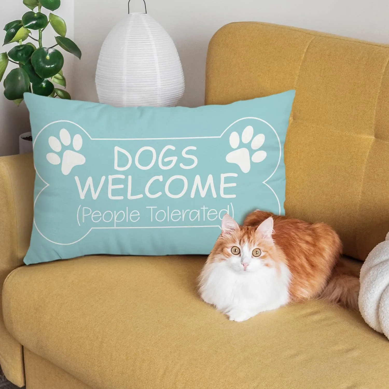 Dog Blue Throw Pillow Covers 12 x 20, Dog Welcome People Tolerated, Dog Lover Gifts for Pet Owner Women Men Dog Mom Gifts, Dog House Pillow Cover for Sofa Bedroom Decorative Pillow Cases -45