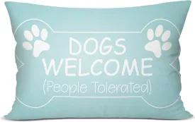 Dog Blue Throw Pillow Covers 12 x 20, Dog Welcome People Tolerated, Dog Lover Gifts for Pet Owner Women Men Dog Mom Gifts, Dog House Pillow Cover for Sofa Bedroom Decorative Pillow Cases -45