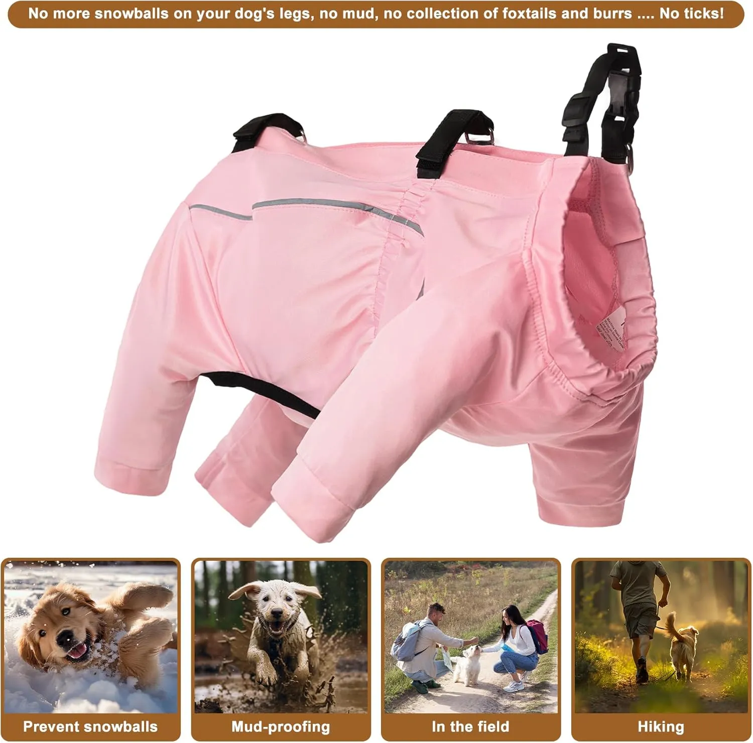 Dog Protective Pants, Waterproof Lightweight Dog Snow Pants, Hight Stretchy Adjustable All-Weather Dog Pants Keep Mud Snow Out for Rain and Snow Day, Small, Pink
