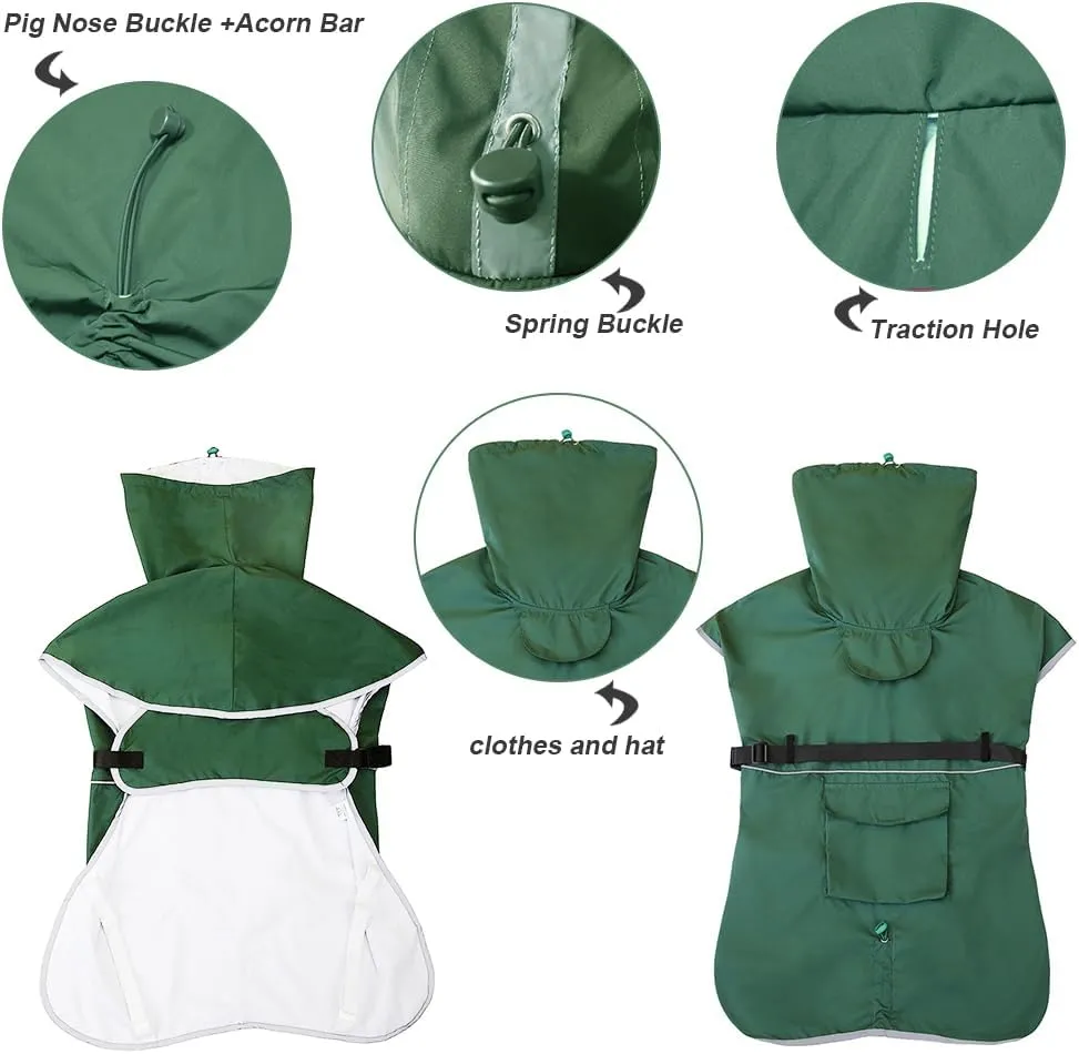 Dog Raincoat Waterproof Dog Rain Coat with Hoodile, Reflective Adjustable Lightweight Pet Rain Jacket for Medium Large Dogs(Green, 7XL)