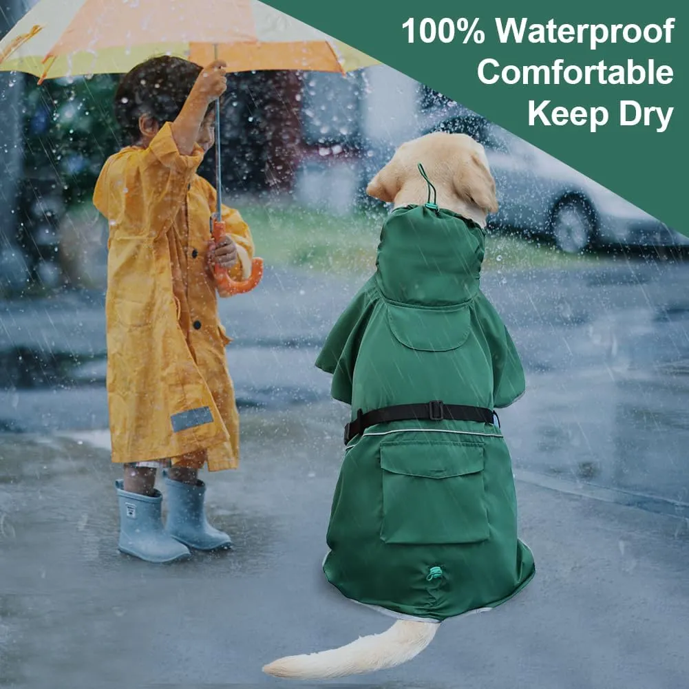 Dog Raincoat Waterproof Dog Rain Coat with Hoodile, Reflective Adjustable Lightweight Pet Rain Jacket for Medium Large Dogs(Green, 7XL)