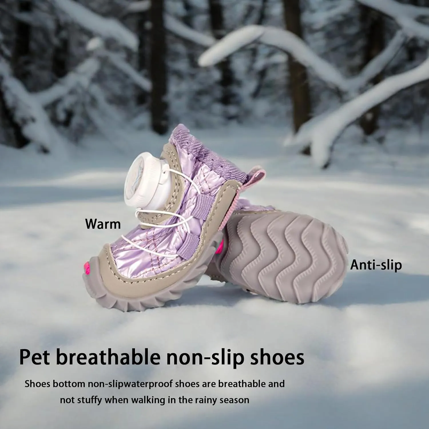 Dog Shoes for Large Dogs,Dog Boots for Small Dogs,Waterproof,Anti Slip,Anti Shedding,Suitable for All Seasons,12 Styles- Knob Buckle Shoes.(Winter-Purple, Size 1: 1.3"x1.6"(W*L)(Pack of 4))