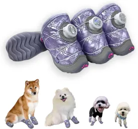 Dog Shoes for Large Dogs,Dog Boots for Small Dogs,Waterproof,Anti Slip,Anti Shedding,Suitable for All Seasons,12 Styles- Knob Buckle Shoes.(Winter-Purple, Size 1: 1.3"x1.6"(W*L)(Pack of 4))