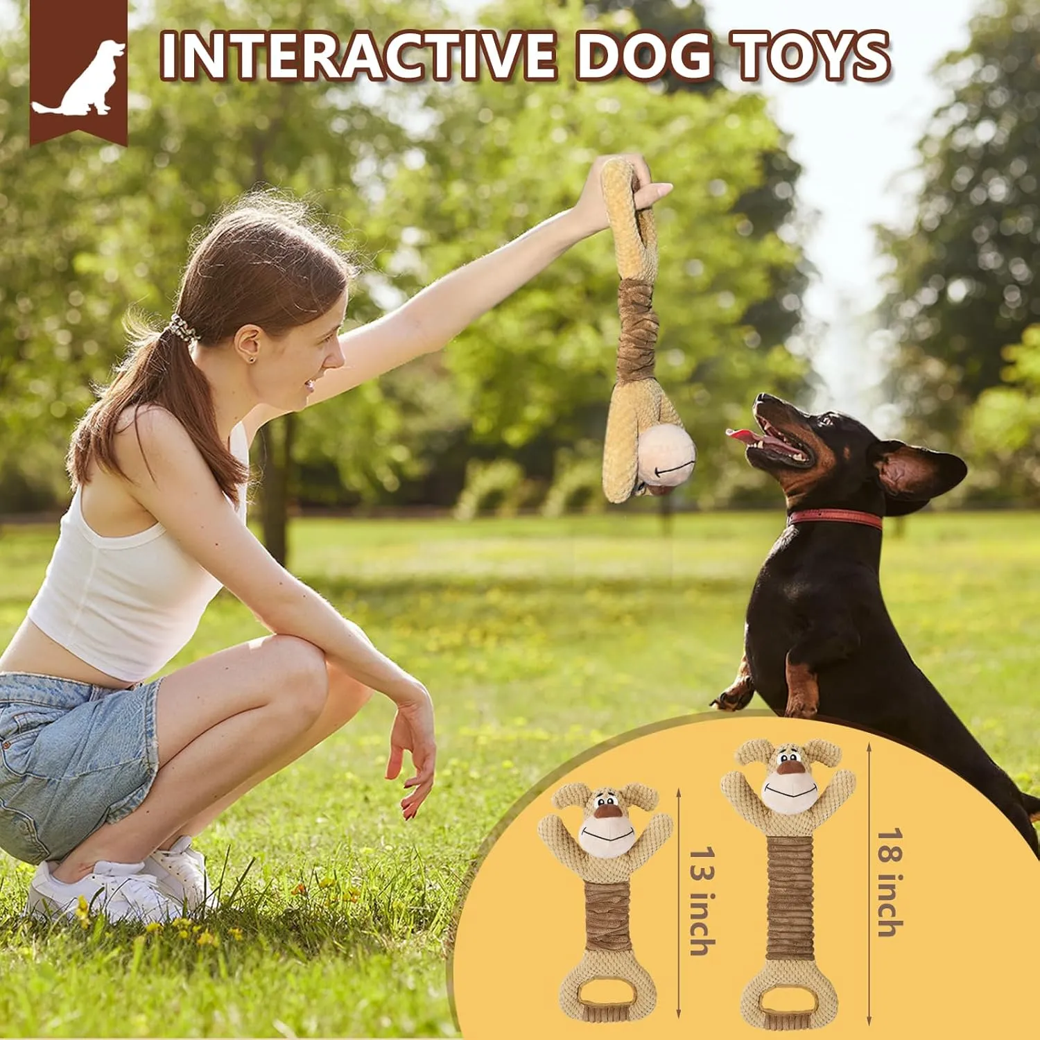 Dog Toys for Large Dogs, Plush Squeaky Dog Chew Toy with Crinkle Paper, Tough Tug of War Dog Toys - Interactive Puppy Toys for Small, Medium, Large Dogs