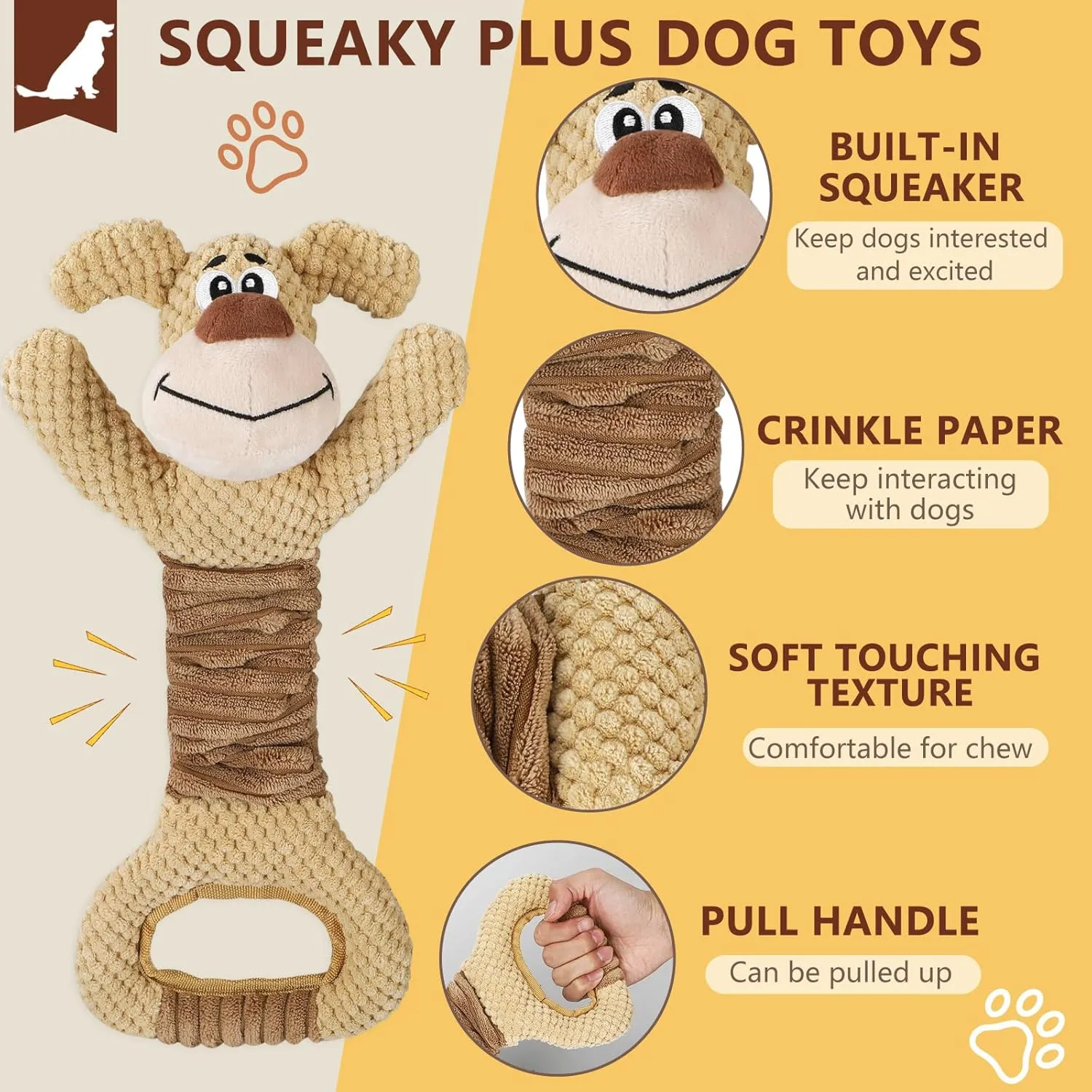 Dog Toys for Large Dogs, Plush Squeaky Dog Chew Toy with Crinkle Paper, Tough Tug of War Dog Toys - Interactive Puppy Toys for Small, Medium, Large Dogs