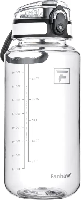 Fanhaw 32 Oz Clear Tritan Water Bottle with Chug Lid, BPA-free, Wide Mouth, Leak Proof - for Gym, Travel, Home, School, Office (Clear&White)