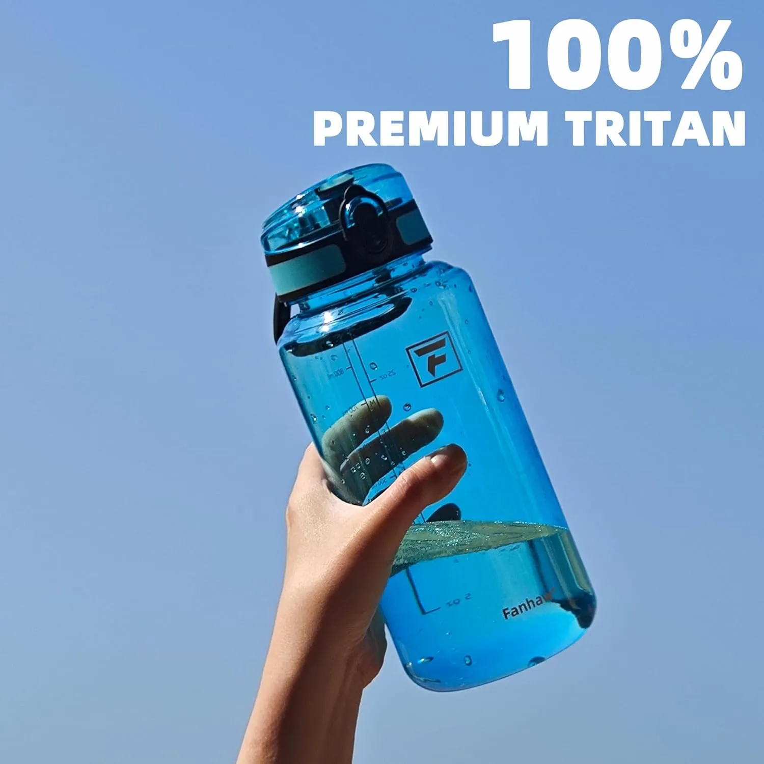 Fanhaw 32 Oz Clear Tritan Water Bottle with Chug Lid, BPA-free, Wide Mouth, Leak Proof - for Gym, Travel, Home, School, Office (Clear&White)