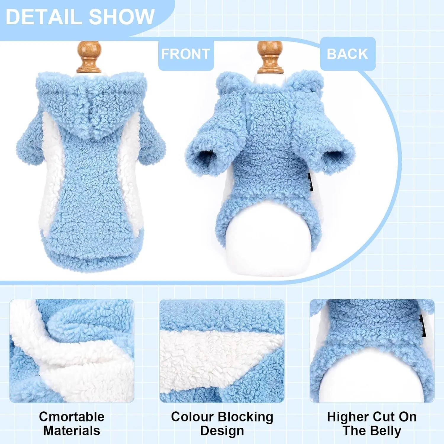 Fleece Dog Sweater, Winter Warm Smll Dog Clothes for Girls Boy, Puppy Hoodie Pullover Pet Clothes for Cat Puppy Chihuahua(Blue, S)