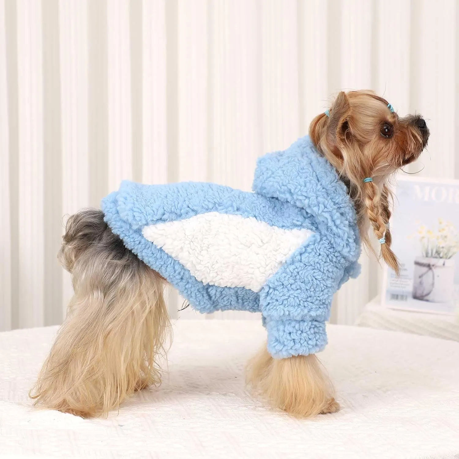 Fleece Dog Sweater, Winter Warm Smll Dog Clothes for Girls Boy, Puppy Hoodie Pullover Pet Clothes for Cat Puppy Chihuahua(Blue, S)