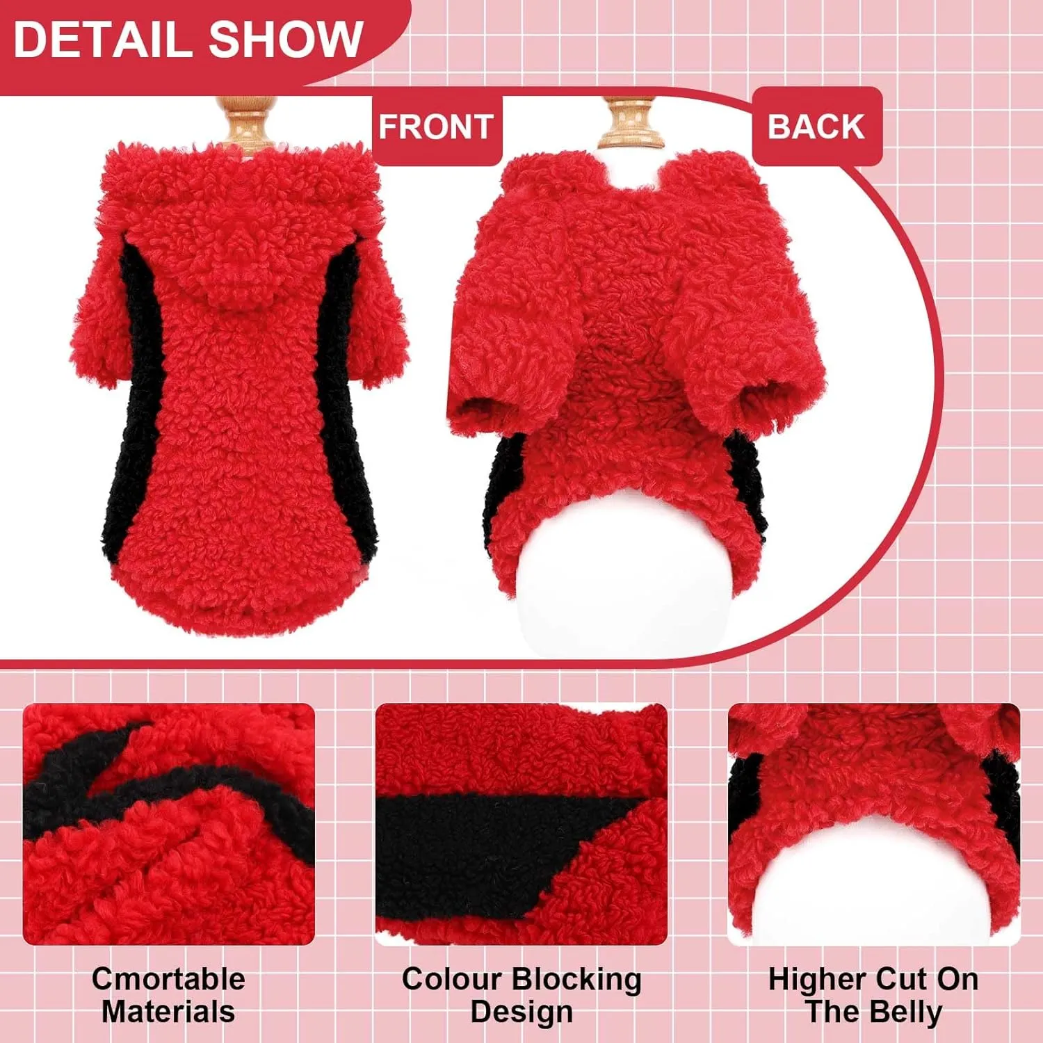Fleece Dog Sweater, Winter Warm Smll Dog Clothes for Girls Boy, Puppy Hoodie Pullover Pet Clothes for Cat Puppy Chihuahua(Red, S)
