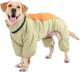 Four-Legged Thick Coat for Dogs, Zip Up Windproof Warm Winter Jacket, Reflective Waterproof Dog Snowsuit with Leash Ring, LightGreen,20