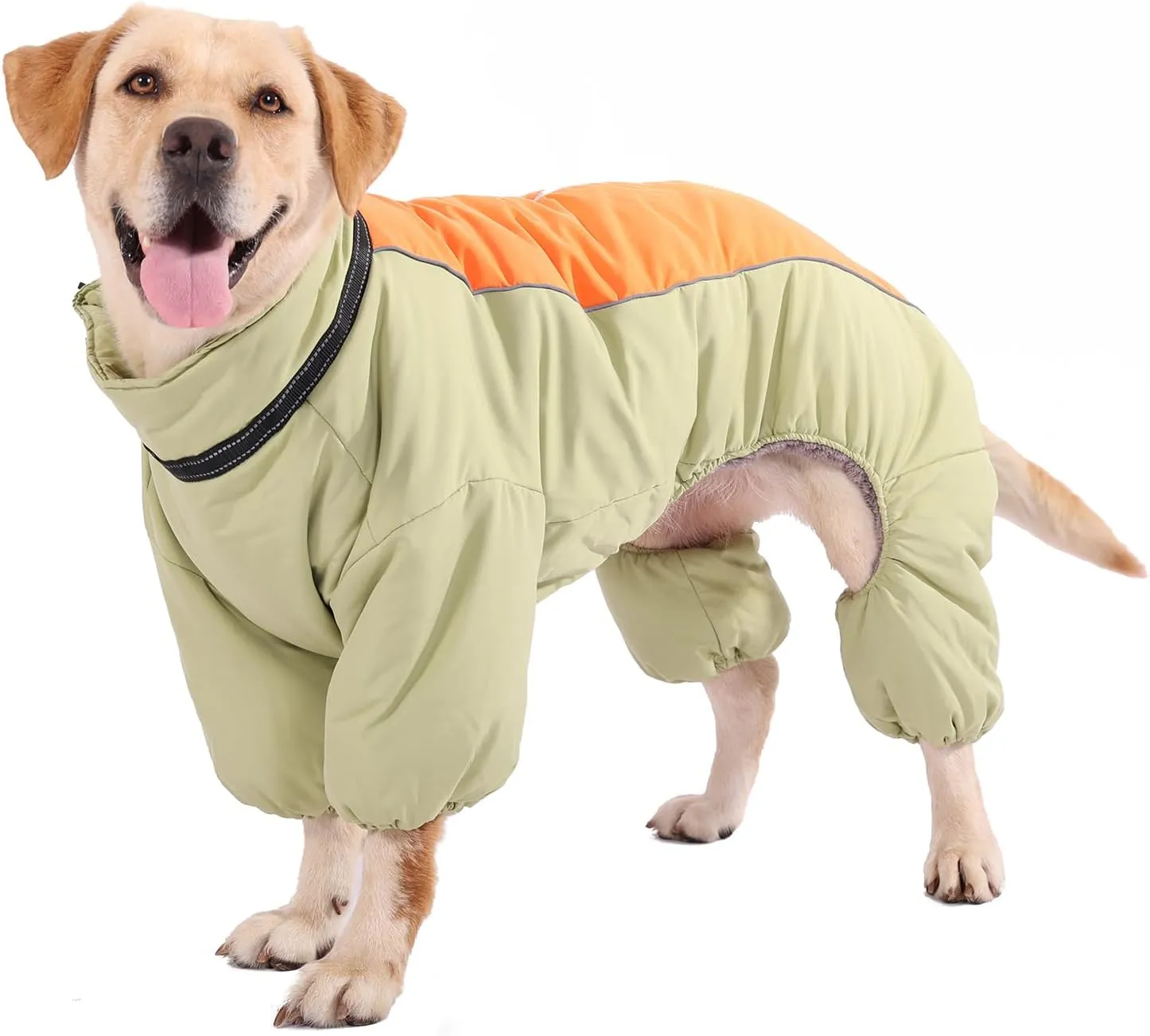 Four-Legged Thick Coat for Dogs, Zip Up Windproof Warm Winter Jacket, Reflective Waterproof Dog Snowsuit with Leash Ring, LightGreen,20