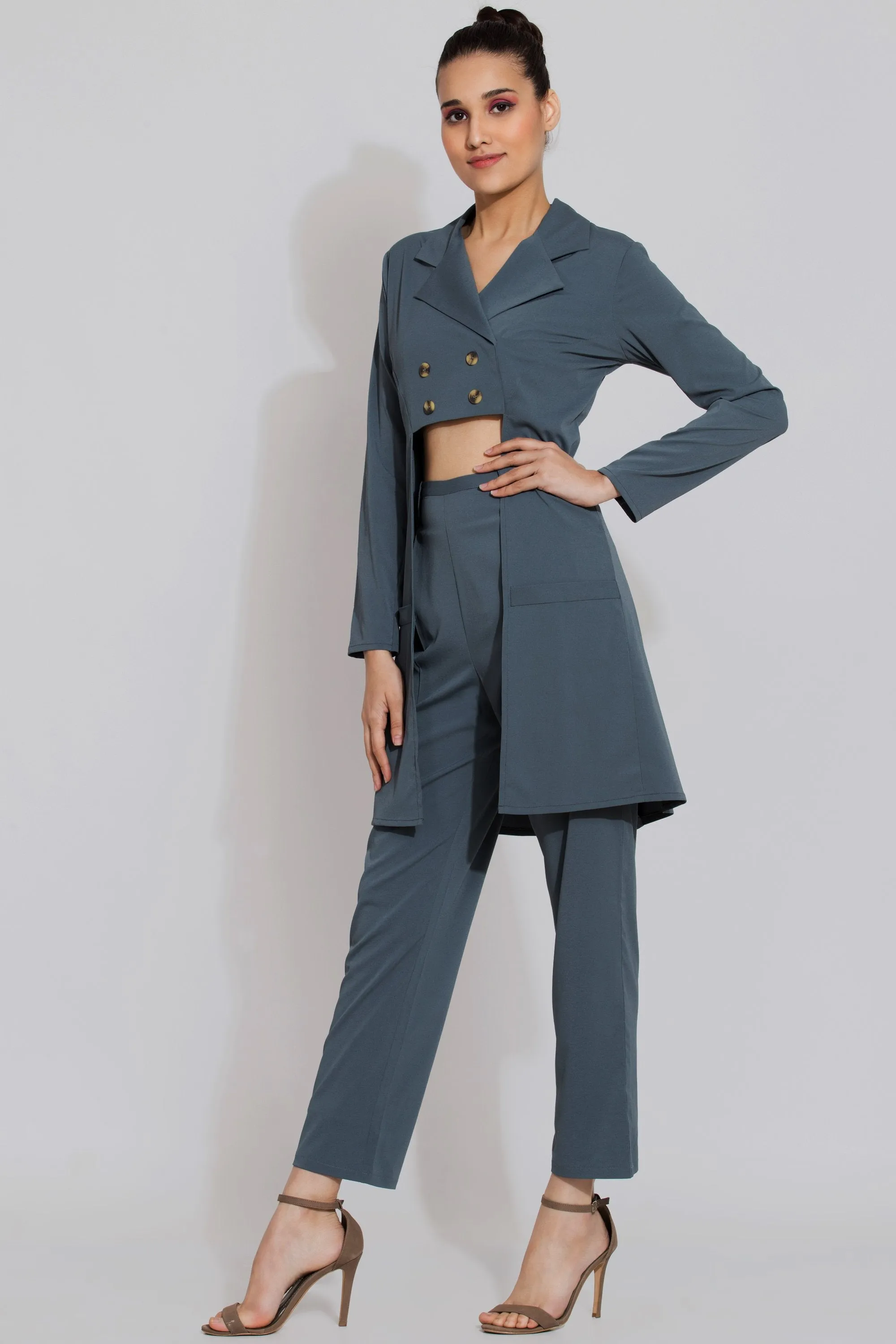 Harbour Grey Longline Jacket and Pants Co ord Set