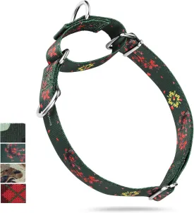 Heavy Duty Martingale Dog Collar for Large Boy and Girl Dogs Daily Use Walking Professional Training - Double Ring Attach ID Tags/Martingale Collar/Regular Collar.(Large, Green Plum Flower)