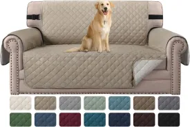 H.VERSAILTEX Sofa Protector for Dogs/Cats/Pets Sofa Covers Slipcover Quilted Couch Coveres Loveseat Covers with Non Slip Elastic Strap Water Resistant Seat Width: 46" (Loveseat, Khaki/Beige)