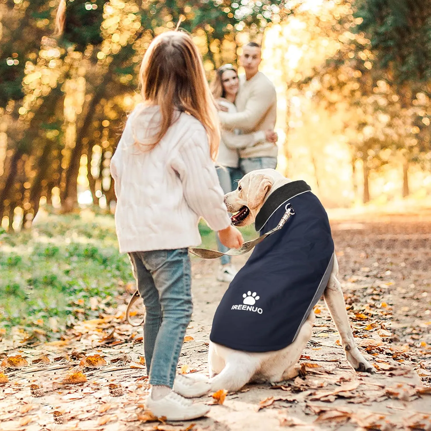 IREENUO Dog Raincoat, 100% Waterproof Dog Warm Jacket for Fall Winter, Rainproof Coat with Adjustable Velcro & Reflective Stripes for Medium Large Dogs (2XL, Blue)